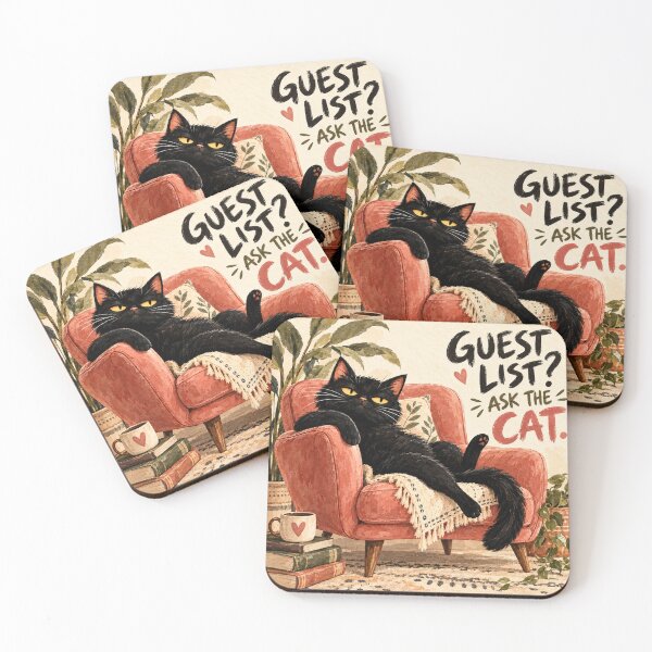 Item preview, Guest List? Ask the Cat | Funny Black Cat Owner Introvert Gift designed and sold by AbstractAuraArt.