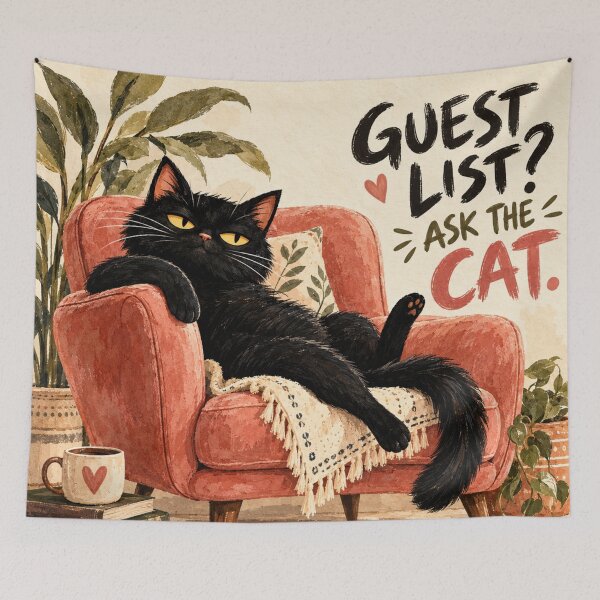 Item preview, Guest List? Ask the Cat | Funny Black Cat Owner Introvert Gift designed and sold by AbstractAuraArt.