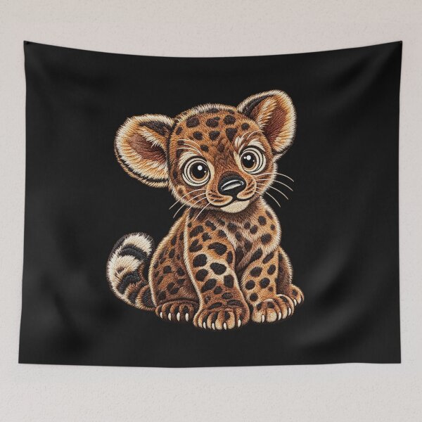 Item preview, Cute Leopard Cub Embroidery – Big Eyes Spotted Wild Cat Design designed and sold by Emoji Emblems.