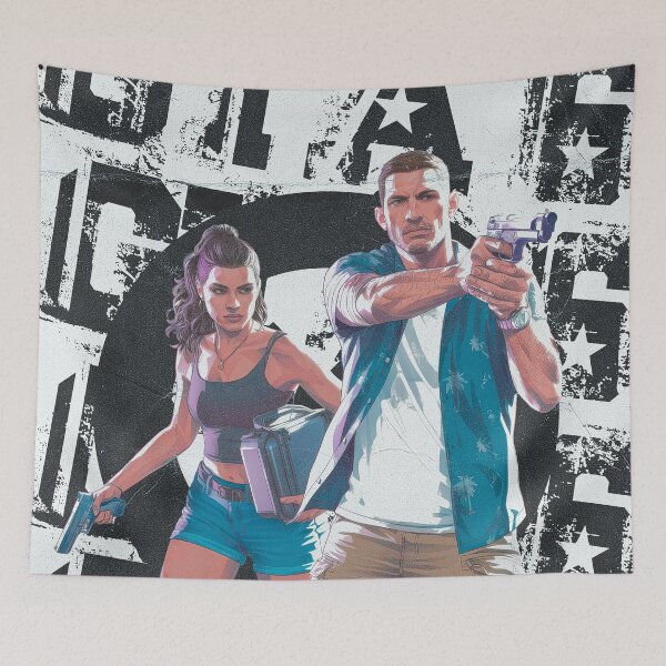 Item preview, : GTA 6 Jason and Lucia Vice City Streetwear Graphic Poster designed and sold by Shopunte.