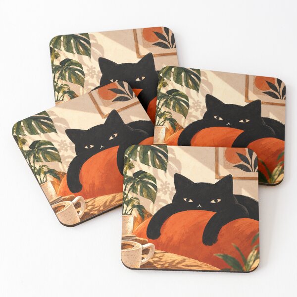 Item preview, Funny Black Cat Lover Gift | Lazy Cat Coffee Cozy Home designed and sold by AbstractAuraArt.