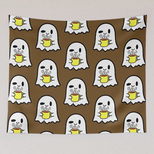 Item preview, Cute Ghost with Coffee - Adorable Halloween Ghost Drinking Coffee designed and sold by AstronautMerch.