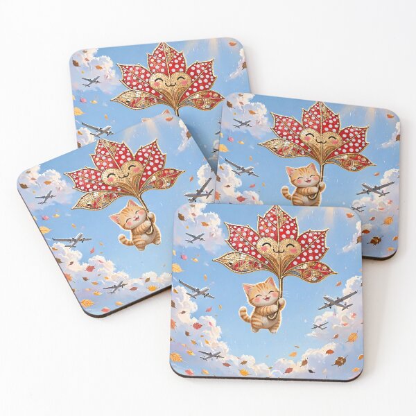 Item preview, Cute Kitten Flying with Mosaic Maple Leaf Umbrella designed and sold by m-y-A-I-A-R-T-.