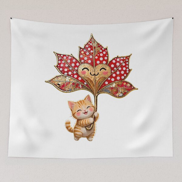Item preview, Cute Kitten Flying with Mosaic Maple Leaf Umbrella designed and sold by m-y-A-I-A-R-T-.