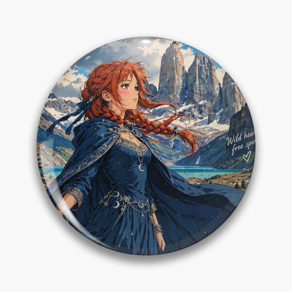 Item preview, Chile Torres del Paine with a Graceful Redhead Traveler in a Flowing Deep Blue Dress, Turquoise Lake and Majestic Patagonian Mountains designed and sold by DibujandoPorfa.