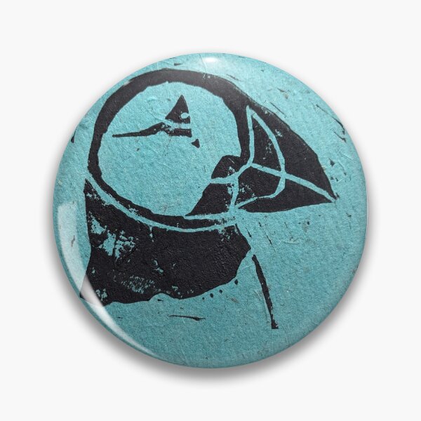 Item preview, Puffin linoprint on turquoise designed and sold by Pebbles on the Beach.