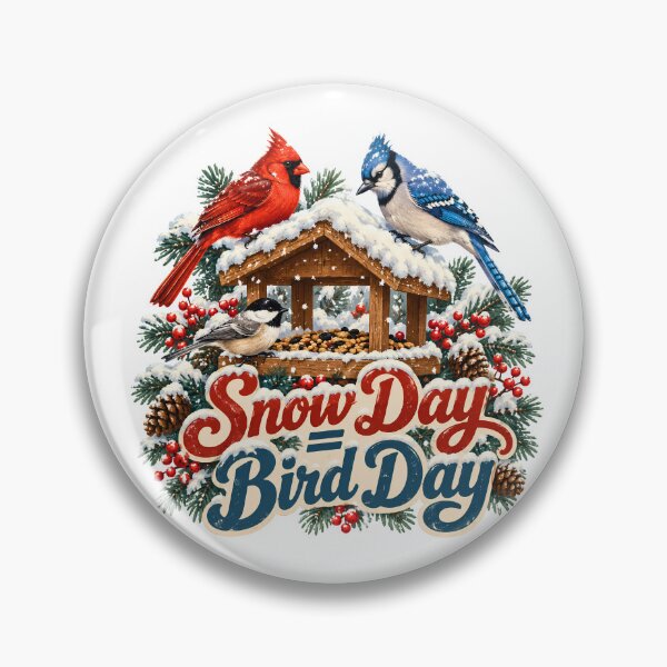 Item preview, Snow Day = Bird Day - Cute Winter Bird Feeder with Cardinal and Blue Jay Birdwatching designed and sold by Neurospicy Trolls.