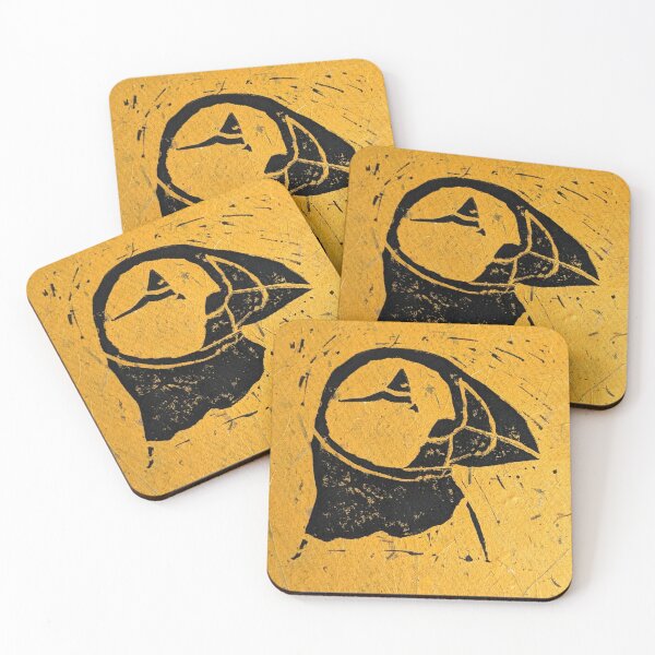 Item preview, Puffin linoprint on amber designed and sold by Pebbles on the Beach.