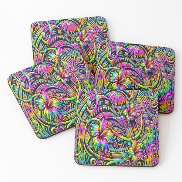 Item preview, Rainbow Polynesian Tribal Hibiscus – Colorful Tropical Island Pattern designed and sold by artistwill.