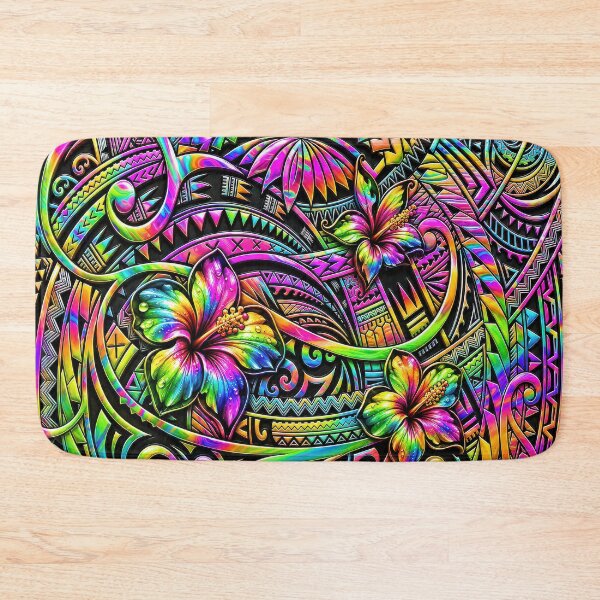 Item preview, Rainbow Polynesian Tribal Hibiscus – Colorful Tropical Island Pattern designed and sold by artistwill.