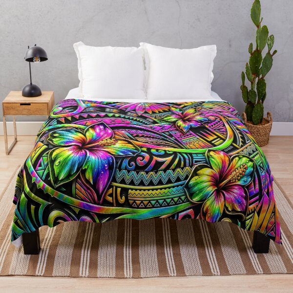 Item preview, Rainbow Polynesian Tribal Hibiscus – Colorful Tropical Island Pattern designed and sold by artistwill.