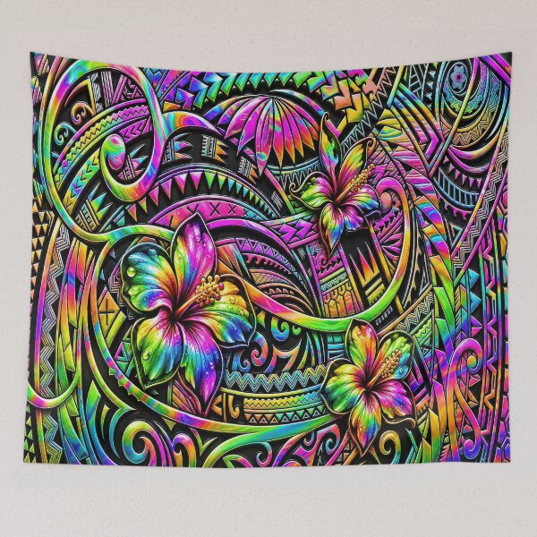 Item preview, Rainbow Polynesian Tribal Hibiscus – Colorful Tropical Island Pattern designed and sold by artistwill.