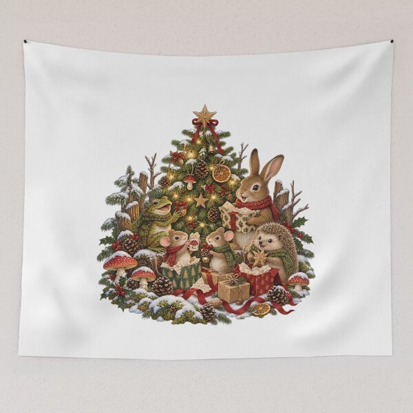 Item preview, Woodland Animals Christmas Tree Party - Cute Goblincore Cottagecore designed and sold by Neurospicy Trolls.