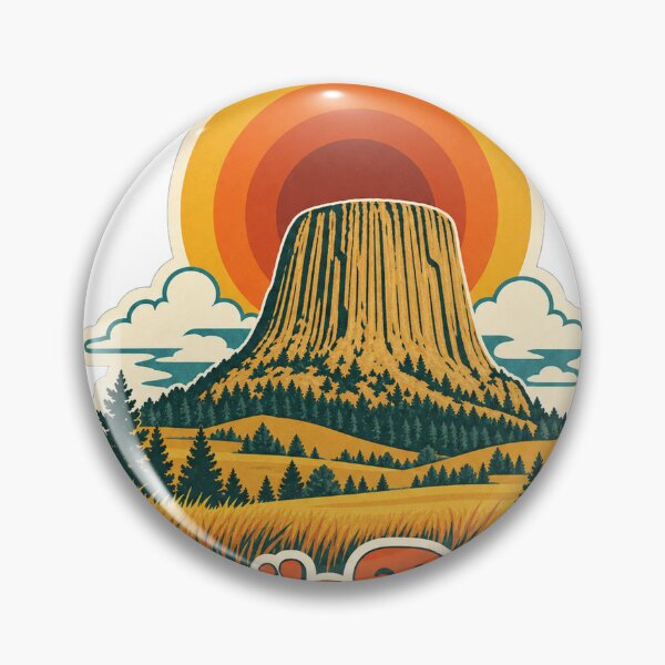 Artikelvorschau, Reiseandenken an den Devils Tower in Wyoming – Retro-Illustration entworfen und verkauft von VisualArtsOasis.
