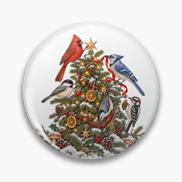 Item preview, Birds Decorating Christmas Tree - Cute Winter Bird Christmas Birdwatching designed and sold by Neurospicy Trolls.