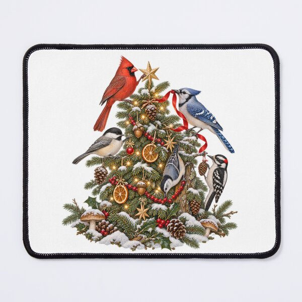 Item preview, Birds Decorating Christmas Tree - Cute Winter Bird Christmas Birdwatching designed and sold by Neurospicy Trolls.