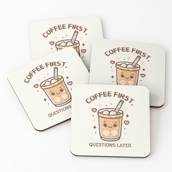 Item preview, Funny Coffee Quote | Coffee First Questions Later | Coffee Lover & Morning Humor designed and sold by stylishdzign.