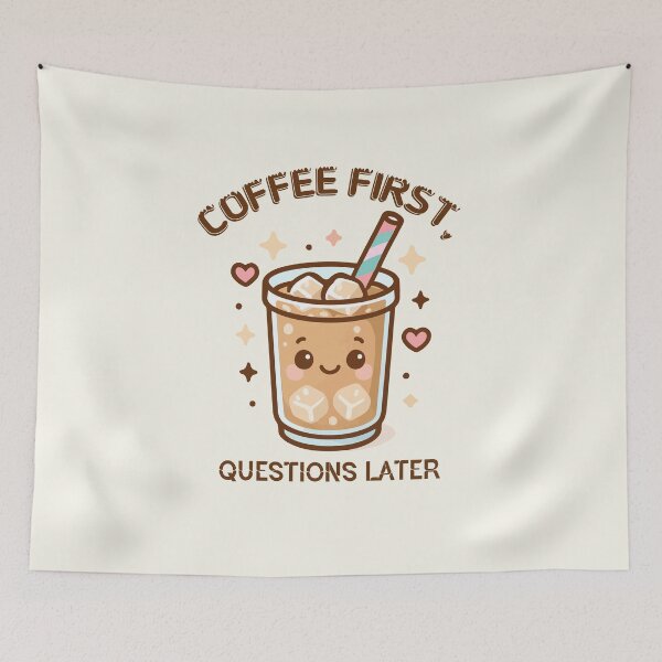 Item preview, Funny Coffee Quote | Coffee First Questions Later | Coffee Lover & Morning Humor designed and sold by stylishdzign.