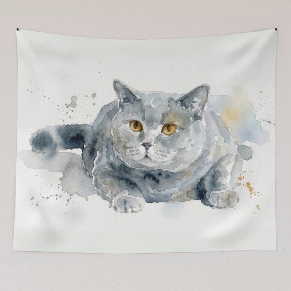 Item preview, British Shorthair Cat, Slate Gray Watercolor designed and sold by caracatita75.