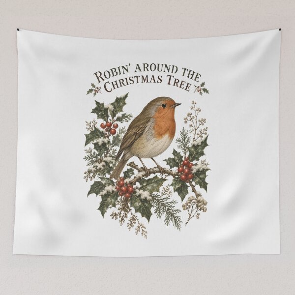 Item preview, Robin Around The Christmas Tree - Vintage European Robin Christmas designed and sold by Neurospicy Trolls.