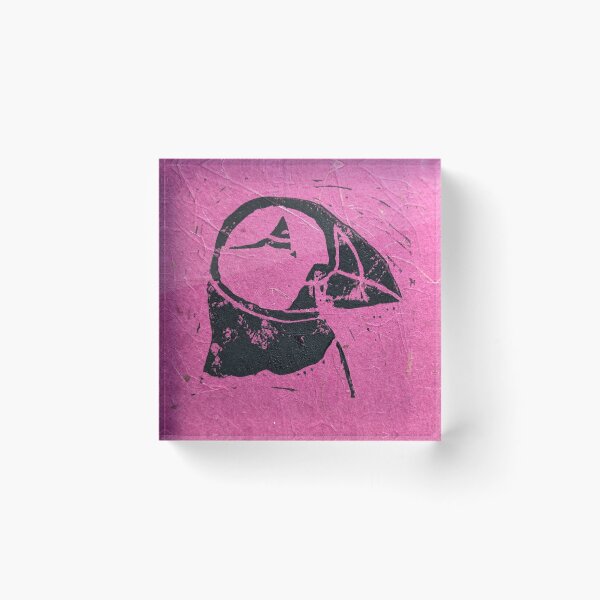 Item preview, Puffin linoprint on fuschia designed and sold by Pebbles on the Beach.
