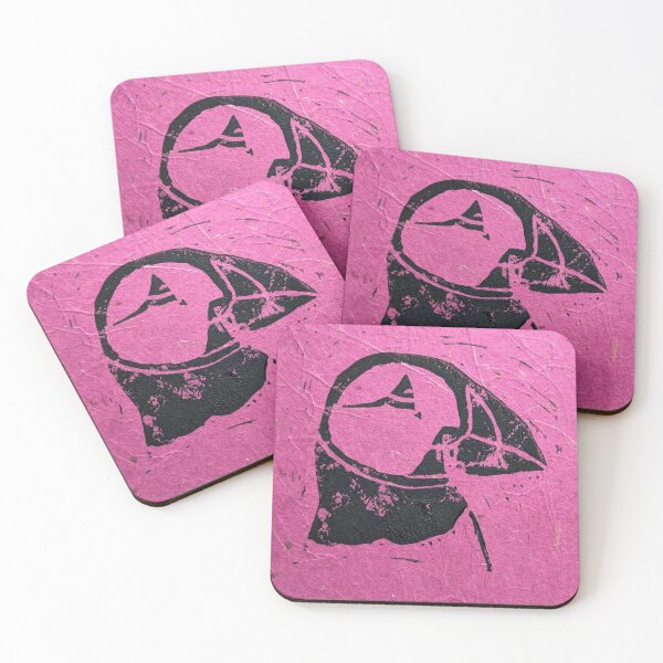Item preview, Puffin linoprint on fuschia designed and sold by Pebbles on the Beach.