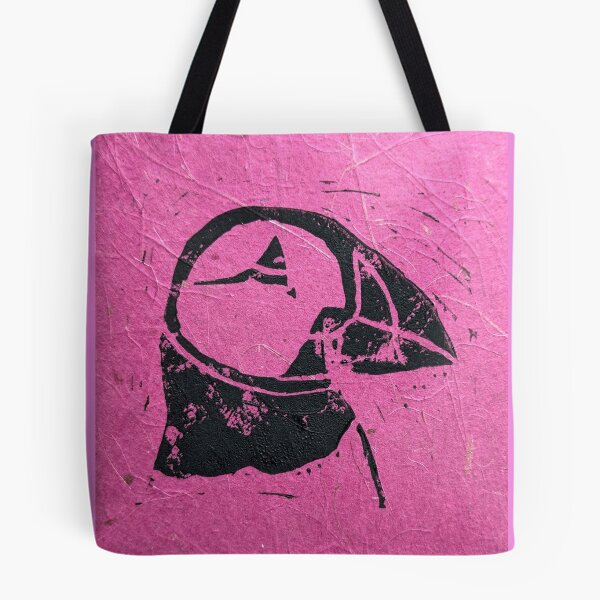 Item preview, Puffin linoprint on fuschia designed and sold by Pebbles on the Beach.
