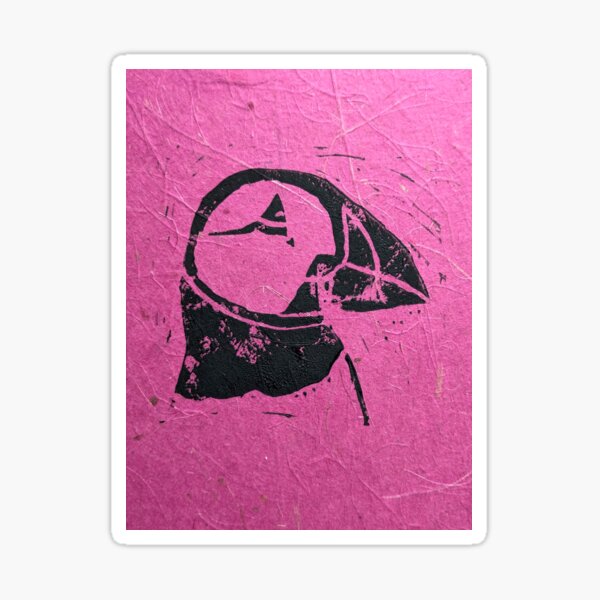 Item preview, Puffin linoprint on fuschia designed and sold by Pebbles on the Beach.