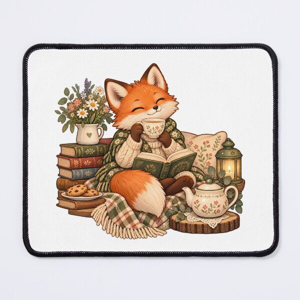 Item preview, Tea and Books Fox Cozy Cottagecore Reader designed and sold by BLUEFOX05.
