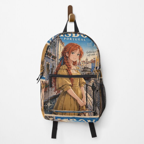 Item preview, Portugal Lisbon with a Charming Redhead Traveler in an Elegant Mustard Dress, Historic Tram Streets and Warm European Cityscape designed and sold by DibujandoPorfa.