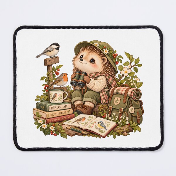 Item preview, Birdwatching Hedgehog Cozy Nature Explorer designed and sold by BLUEFOX05.