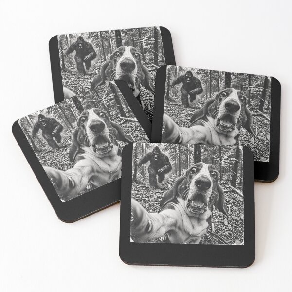 Item preview, Basset Hound Selfie Running From Bigfoot Funny Forest designed and sold by Alzasshop.