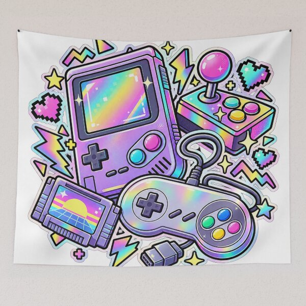 Item preview, Pixel Play Arcade - Pastel Rainbow Gaming Collage designed and sold by The198X.