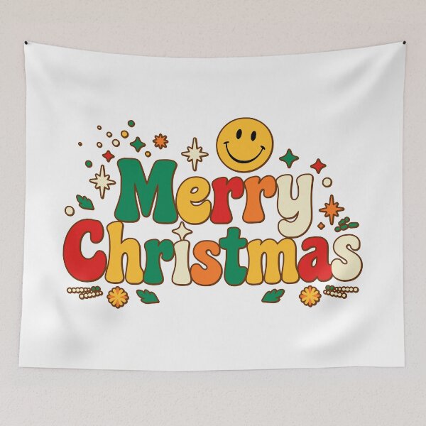 Item preview, Retro Groovy Merry Christmas Smiley Face Hippie Christmas 70s Aesthetic T-shirt and Sticker designed and sold by Billium Halder.