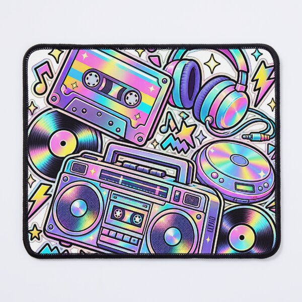 Item preview, Neon Mixtape Club - Holographic Retro Music Collage designed and sold by The198X.