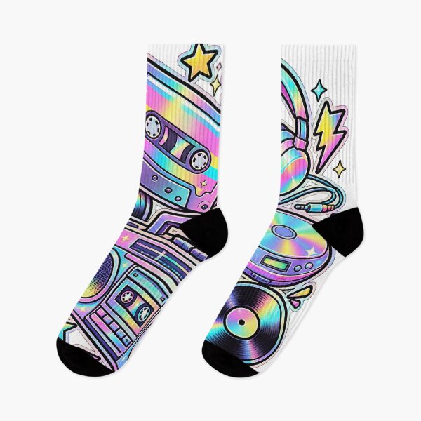 Item preview, Neon Mixtape Club - Holographic Retro Music Collage designed and sold by The198X.