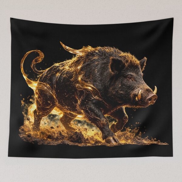 Item preview, Golden Fire Wild Boar - Mythical Beast designed and sold by TitiaDesign.