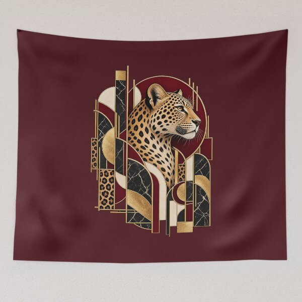 Item preview, Oxblood Geometry – Neo Deco Leopard Portrait designed and sold by Anyshca.