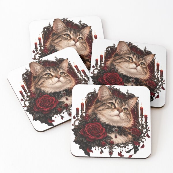 Item preview, Romantic Gothic Cat with Red Roses designed and sold by CanArtVision.