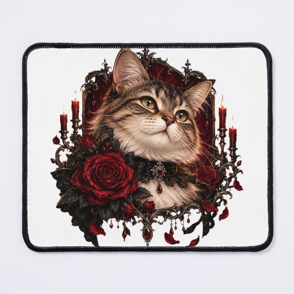 Item preview, Romantic Gothic Cat with Red Roses designed and sold by CanArtVision.