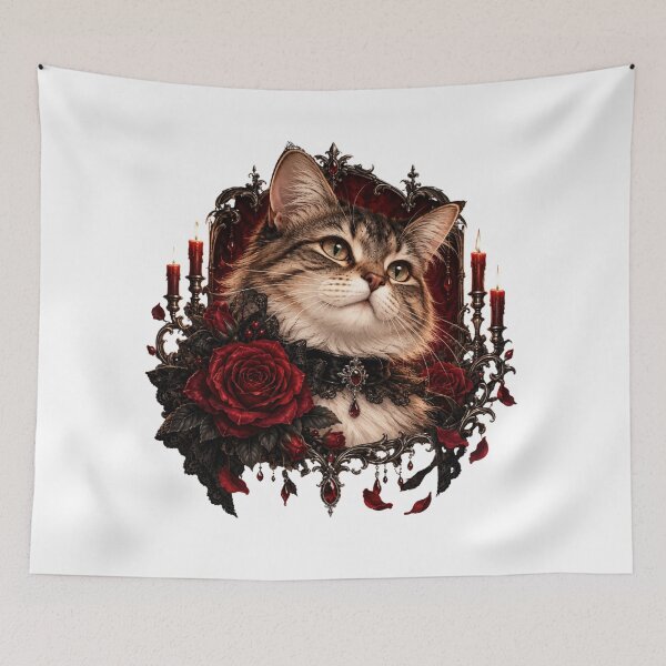 Item preview, Romantic Gothic Cat with Red Roses designed and sold by CanArtVision.
