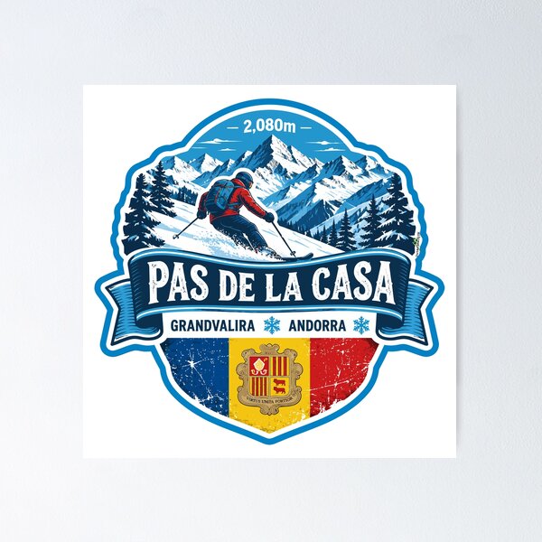 Item preview, Pas De La Casa Andorra Ski Skiing Sticker TShirt 01 designed and sold by OuterShellUK.