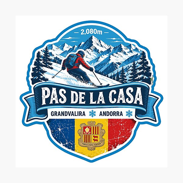 Item preview, Pas De La Casa Andorra Ski Skiing Sticker TShirt 01 designed and sold by OuterShellUK.