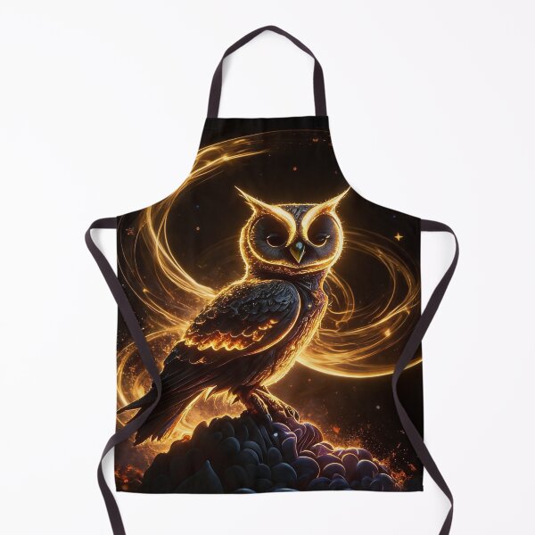 Item preview, A majestic black owl illuminated by flowing golden light designed and sold by TitiaDesign.