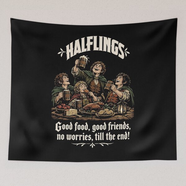 Item preview, Halflings - Good food, good friends, no worries, till the end designed and sold by abby-thorns.