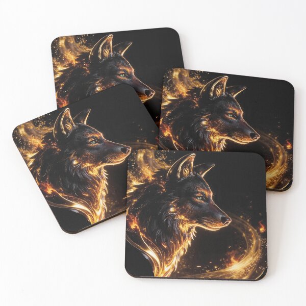 Item preview, Black and Gold Wolf | Majestic Golden Wolf Fantasy Art designed and sold by TitiaDesign.