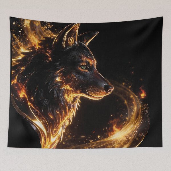 Item preview, Black and Gold Wolf | Majestic Golden Wolf Fantasy Art designed and sold by TitiaDesign.