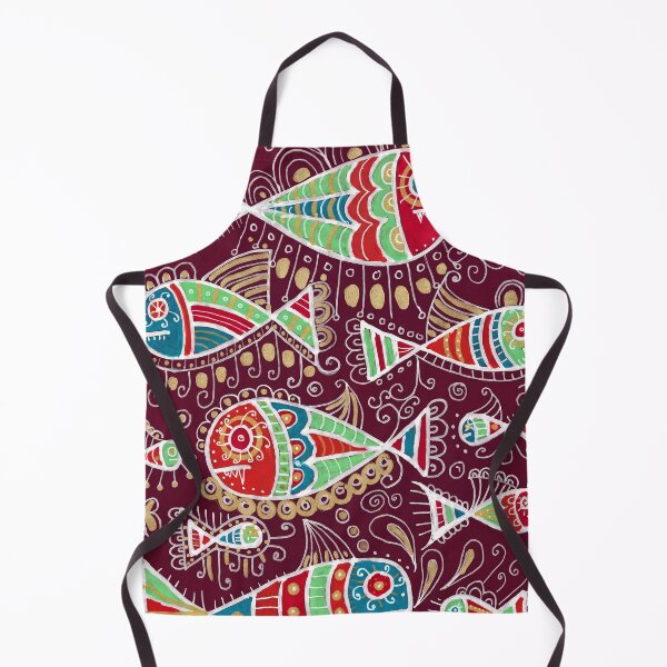 Item preview, Folk Art Fish Pattern in Wine Red and Gold designed and sold by Fani*.