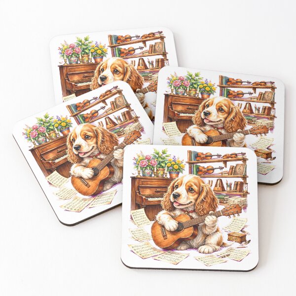 Item preview, Cocker Melody Studio | Luxury Watercolor Christmas Glass Ornament - English Cocker Spaniel Puppy with Guitar in Cozy Music Classroom designed and sold by HoMya.