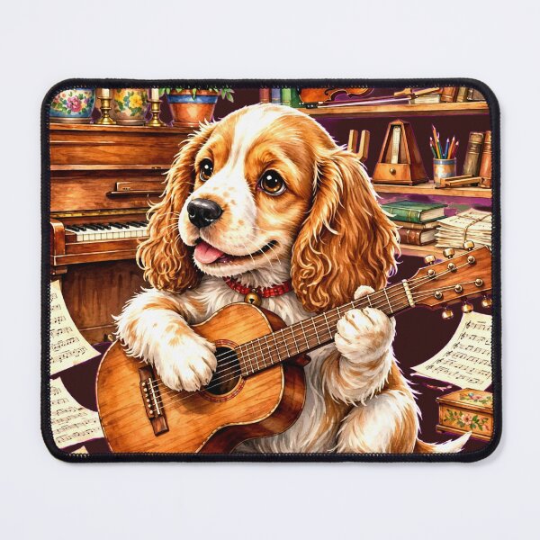 Item preview, Cocker Melody Studio | Luxury Watercolor Christmas Glass Ornament - English Cocker Spaniel Puppy with Guitar in Cozy Music Classroom designed and sold by HoMya.